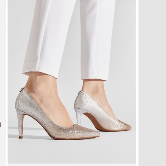 MICHAEL KORS DOROTHY SILVER GOLD ombre DEGRADÉ GLITTER flex pump heels size 10 - Picture 4 of 14